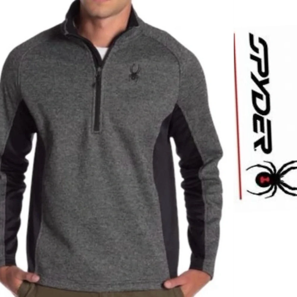 NWT Spyder‎ Men’s Size Medium Gray/Black Outbound 1/4 Zip Pullover Sweater